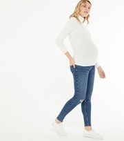 New Look Maternity Blue Ripped Over Bump Jenna Skinny Jeans